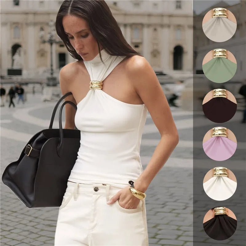 Turtleneck Basic Knit Women Tank Tops