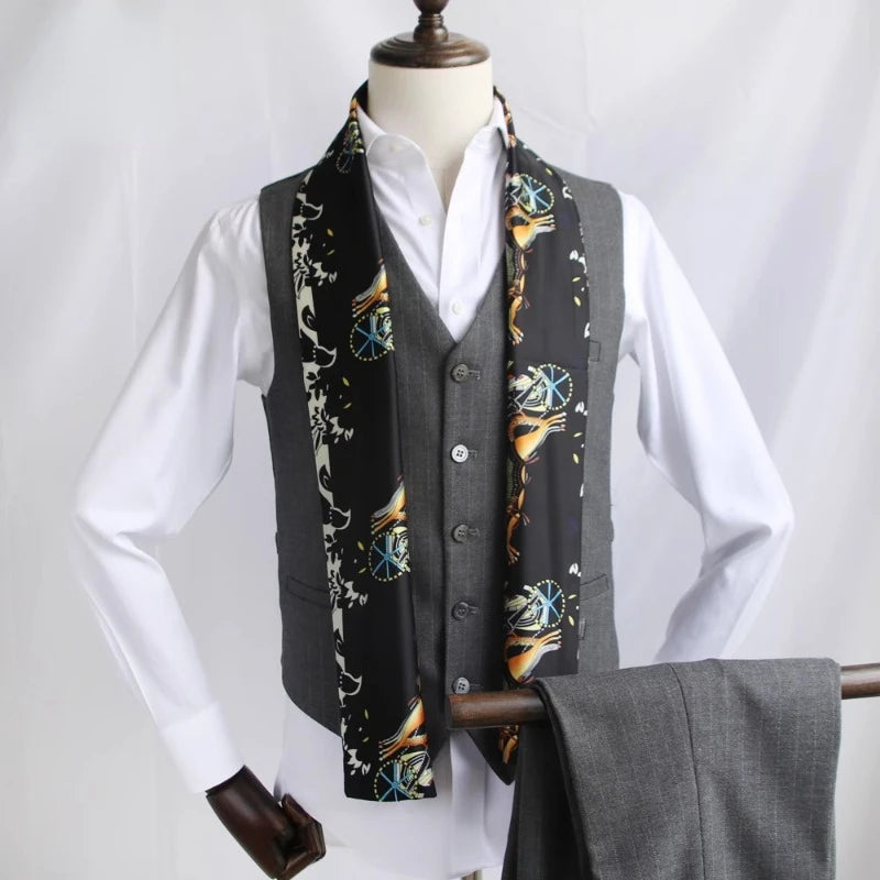 Men's silk scarves British strip printed narrow scarf suit decorative