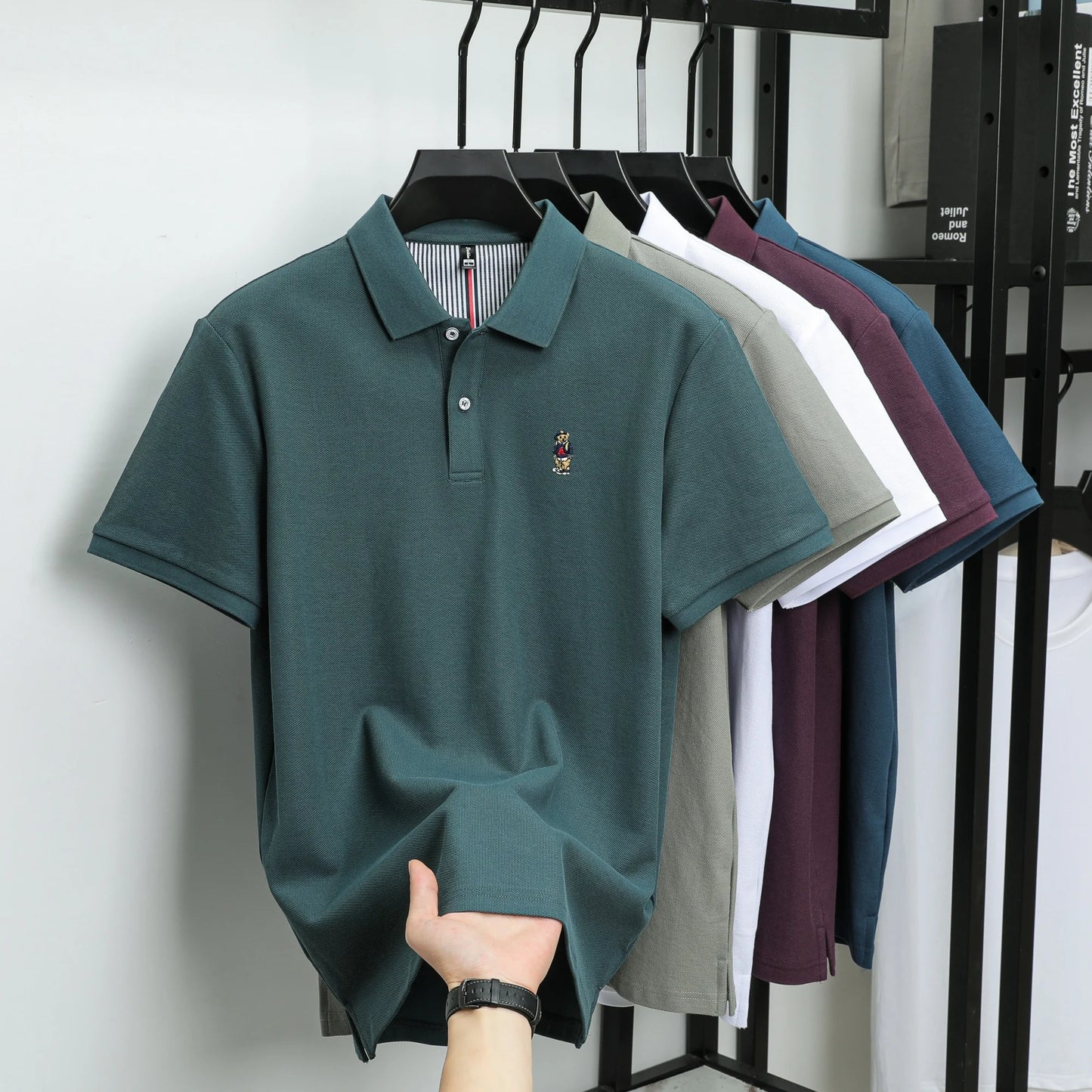 100% cotton high-end brand men short sleeve polo shirt cartoon bear embroidery comfort texture skin friendly breathable T-shirt