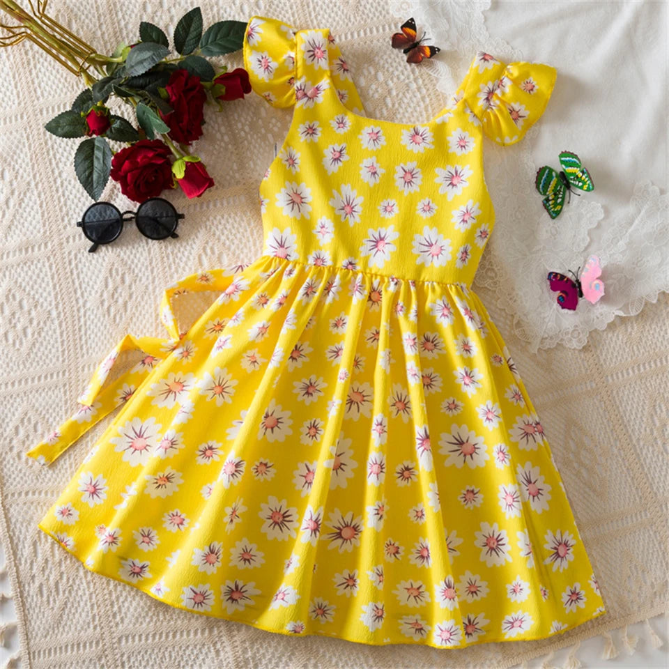 Beach Party Colorful Floral Print Backless Elegant Girl Party Dress