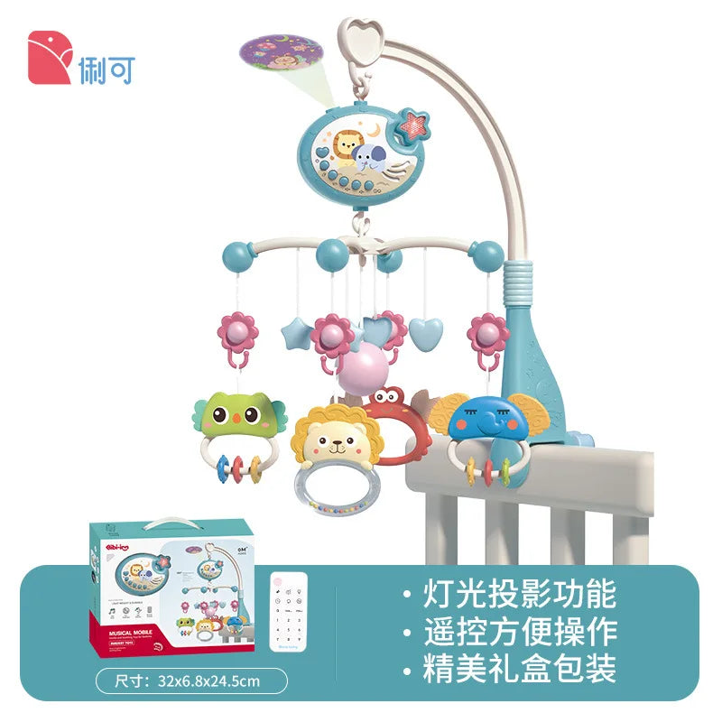 Newborn Baby Crib Musical Mobile with Lights Music Projection for Infants Remote Control Crib Toy