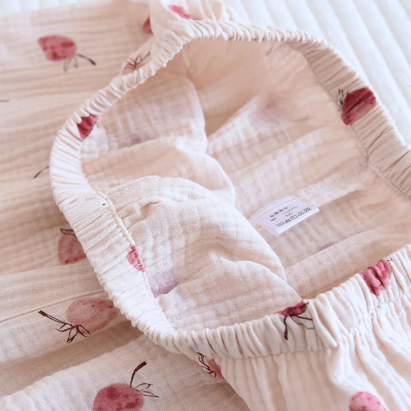 Summer pajamas short-sleeved shorts two-piece cotton crepe