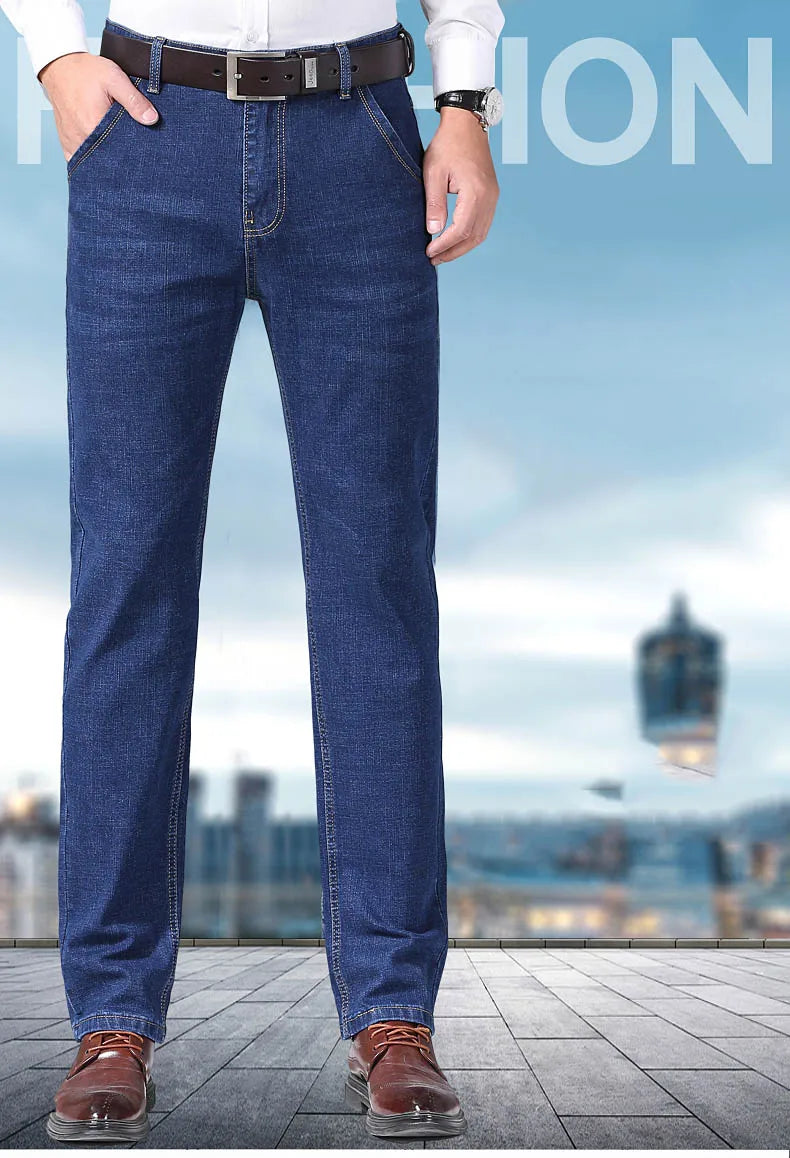 Men Light Luxury Stretch Slim Fit Comfortable Soft Pants Straight Casual Denim Trousers