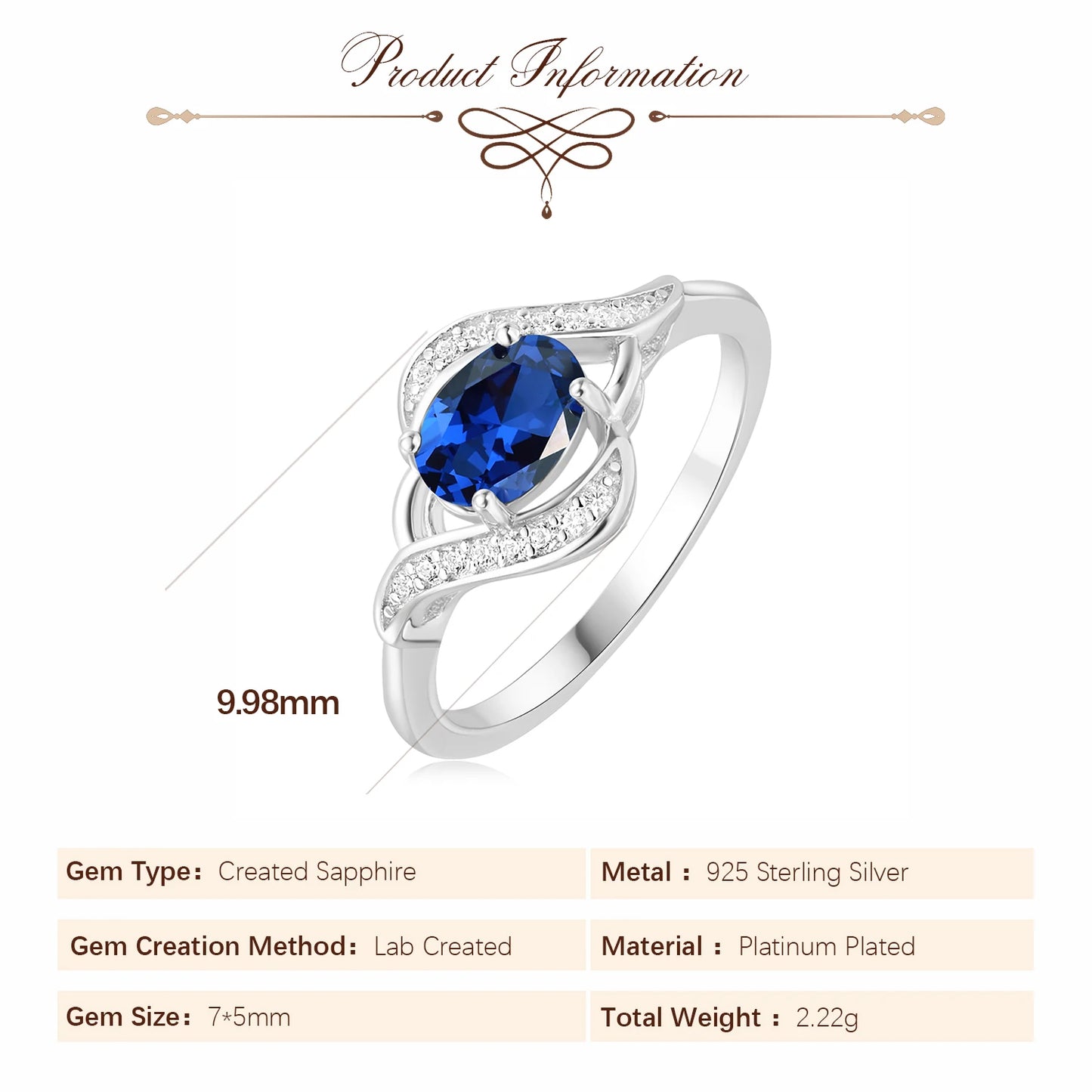 Oval Blue Sapphire 925 Sterling Silver Ring for Women