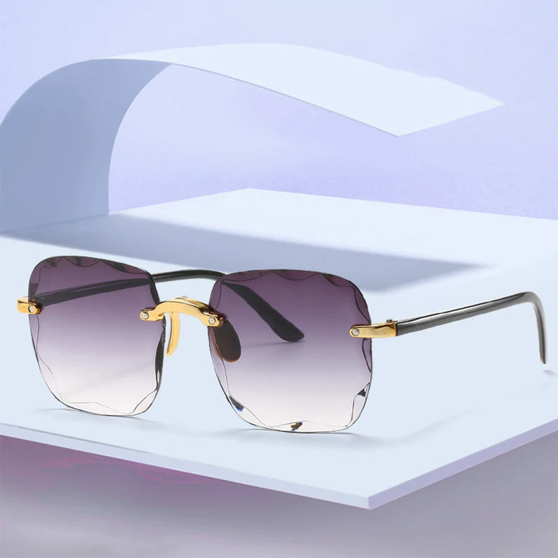 Sunglasses For Women ladies Rimless Diamond cutting Lens Brand Designer Ocean Shades