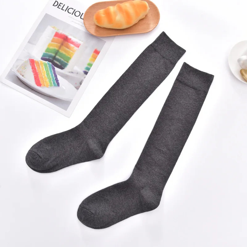 Women Cotton Knee High Solid Color Socks