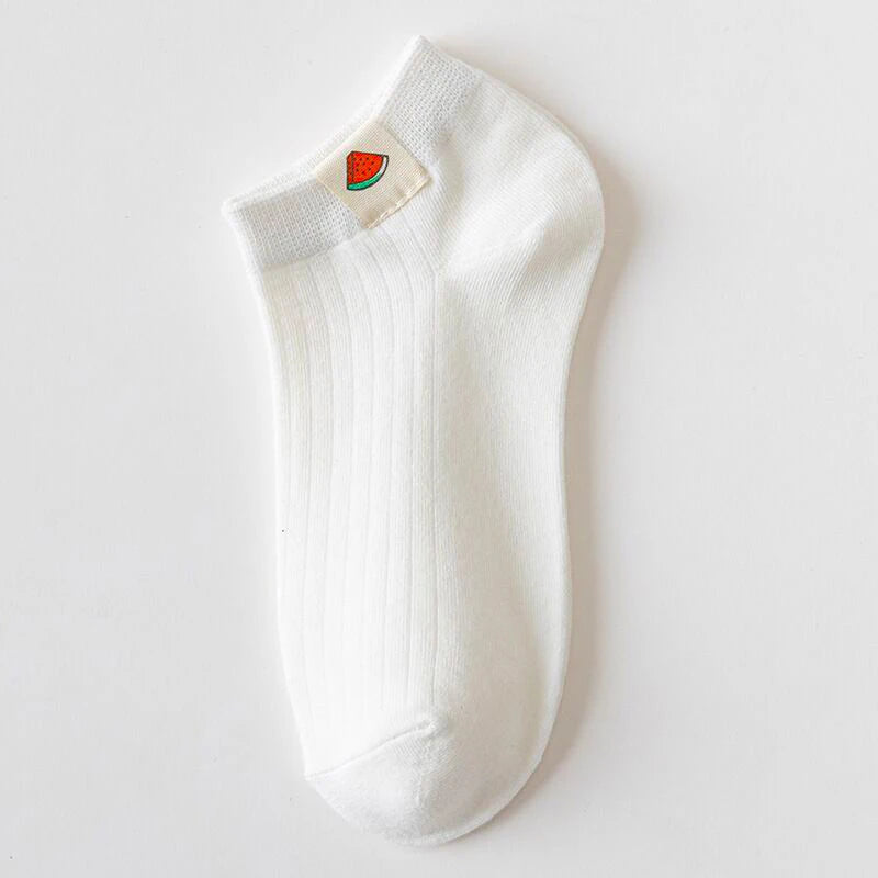 6 Pairs Women Cotton Breathable Short Socks Cartoon Fruit Sun Earth