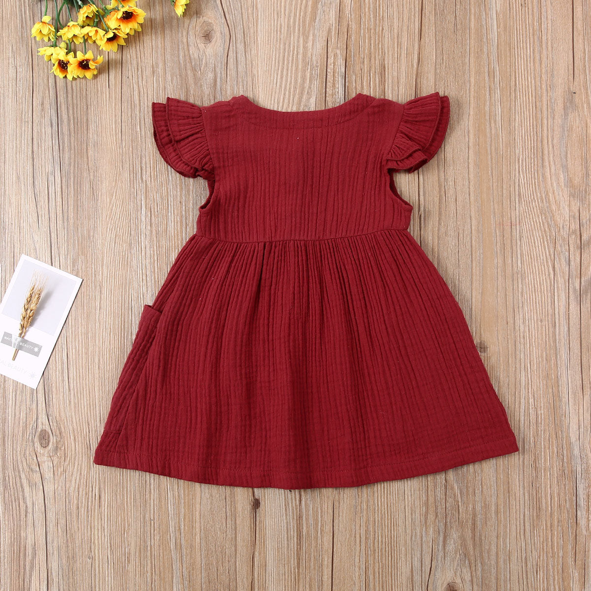 0-6Years Toddler Kid Baby Girl Summer Dress Ruffles Sleeves Cotton Button Pocket Dress Sundress