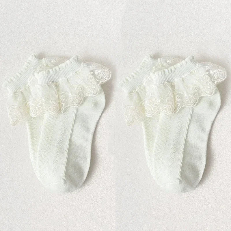 Breathable Cotton Socks with Ruffle Lace