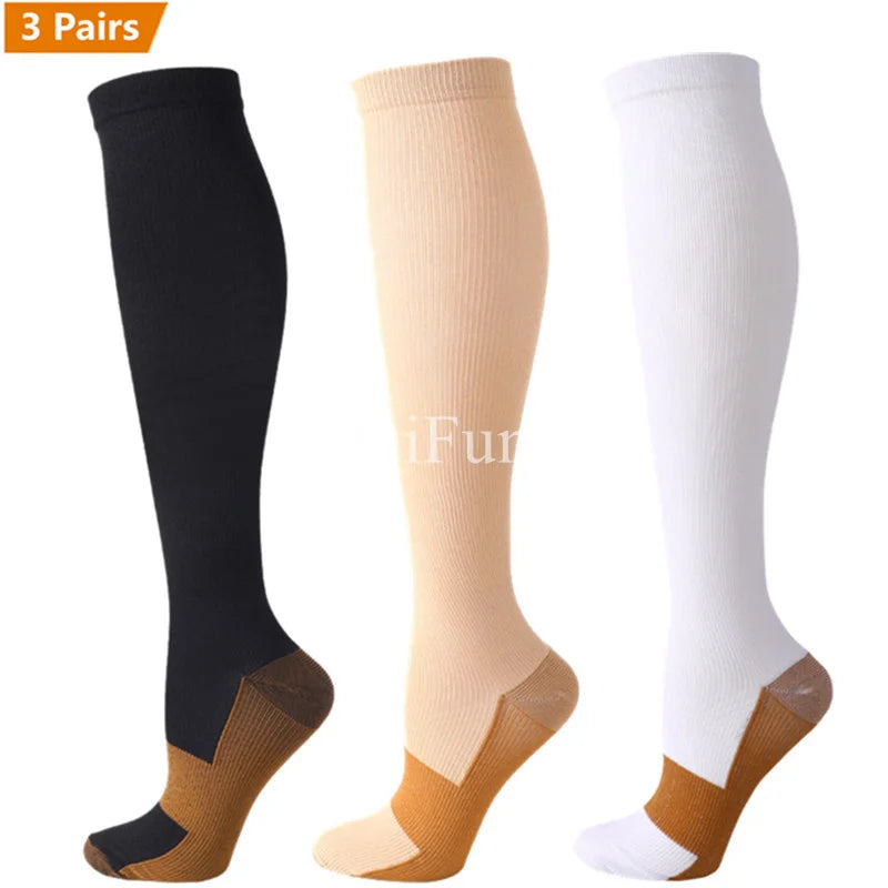 3 Pair Copper Compression Socks Women Men Anti Fatigue Pain Relief Unisex Knee High 15-20