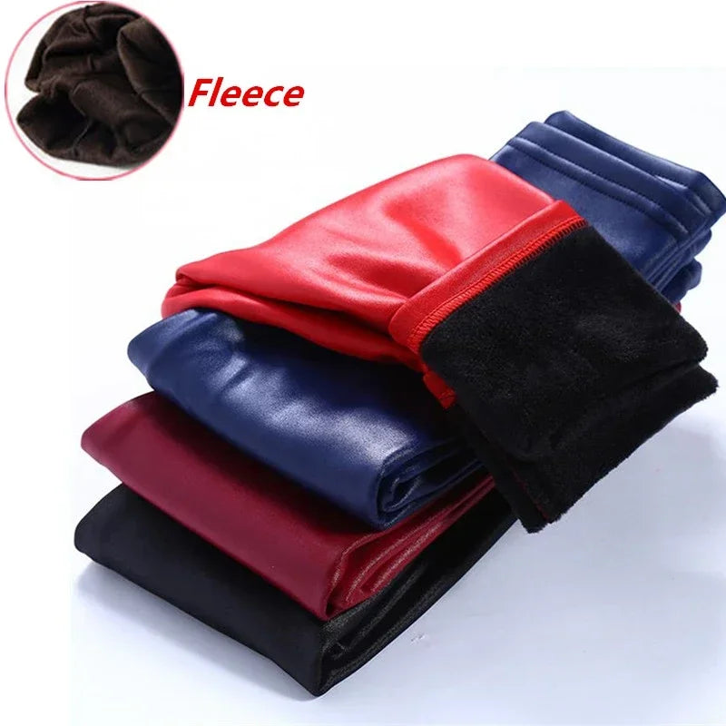Girls Leggings PU Leather Warm Slim Pants