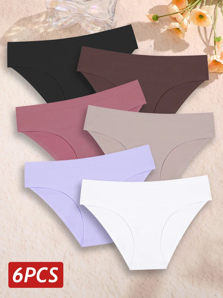6PCS Women Seamless Panties Ice Silk Ultra Thin soft Low Rise