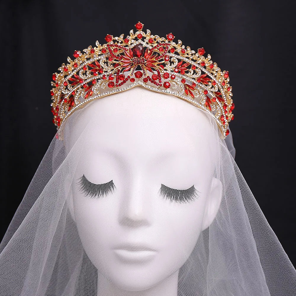 Baroque Rhinestone Butterfly Tiaras For Women Wedding Party Luxury Elegant Blue Red Crystal Crown Pageant Diadem Hair Accessories