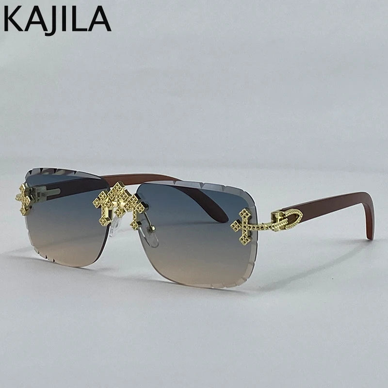 Luxury Steampunk Rimless Square Men Sunglasses UV400