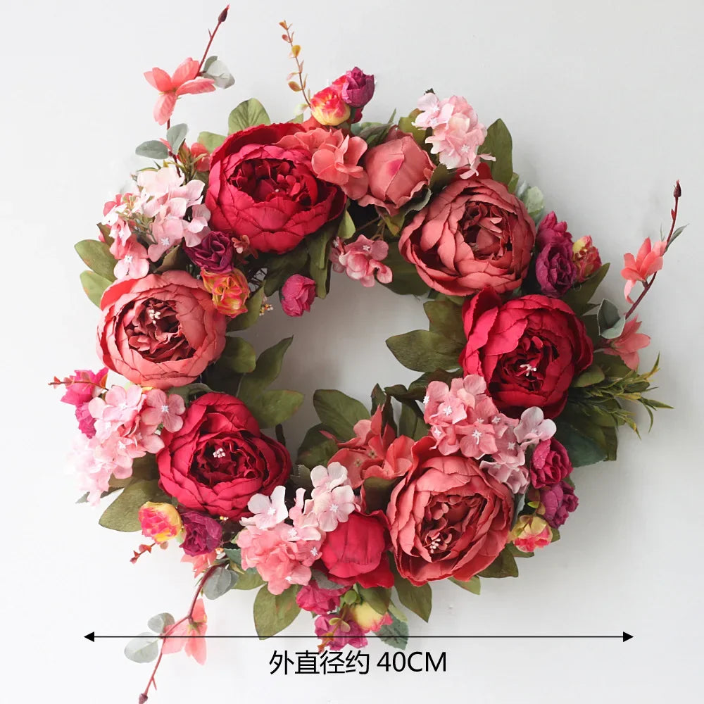 Home Decor Artificial Peony Front Door Wreath