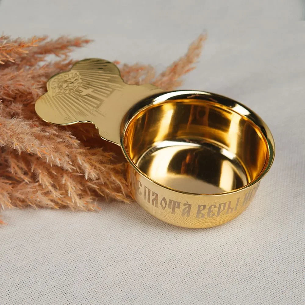 Church Product Baptismal Supplies Gold Plated Holy Grail Plate Spoon Religious Ritual Accessories Holy Water Set