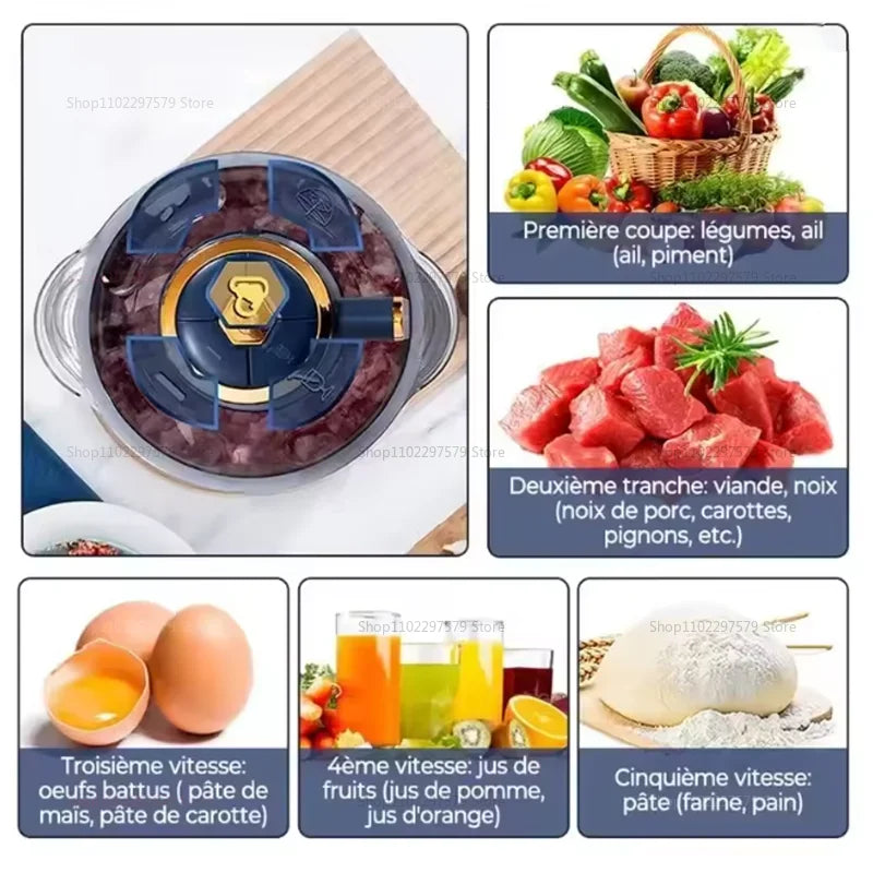 Household Meat Grinder Five-speed Stainless Steel Ground Meat Fruit and Vegetables Electric Kitchen Blenders Food Processor