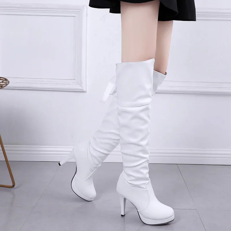 Women Classic Luxury Soft Leather Comfortable High Knee Boot Red Sole Shoe