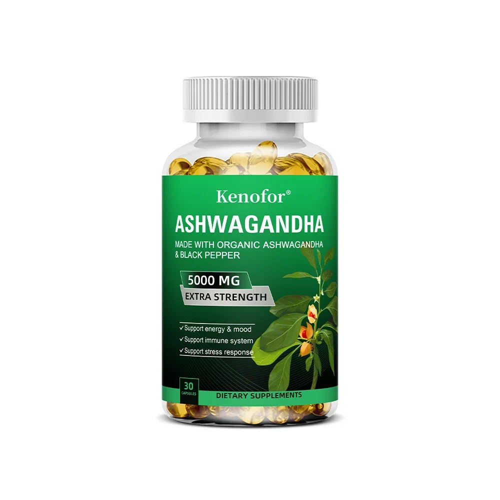 Ashwagandha Supplement 4800 Mg, Natural Adaptogen, Brain and Memory Enhancer, Improved Mood, Sleep and Energy, 120 Capsules