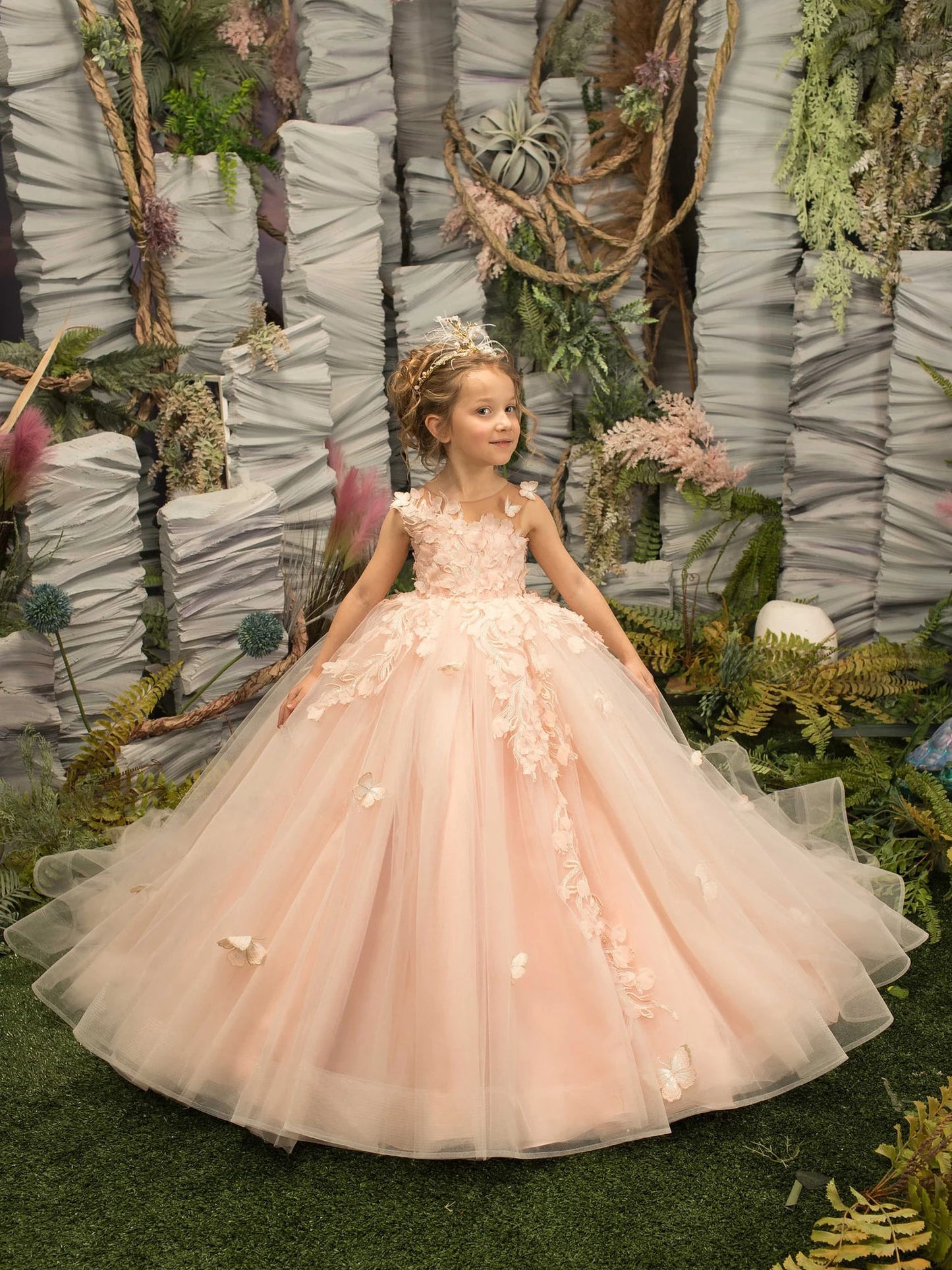 3D Floral Embroidery Bridesmaid Flower Girl Dress