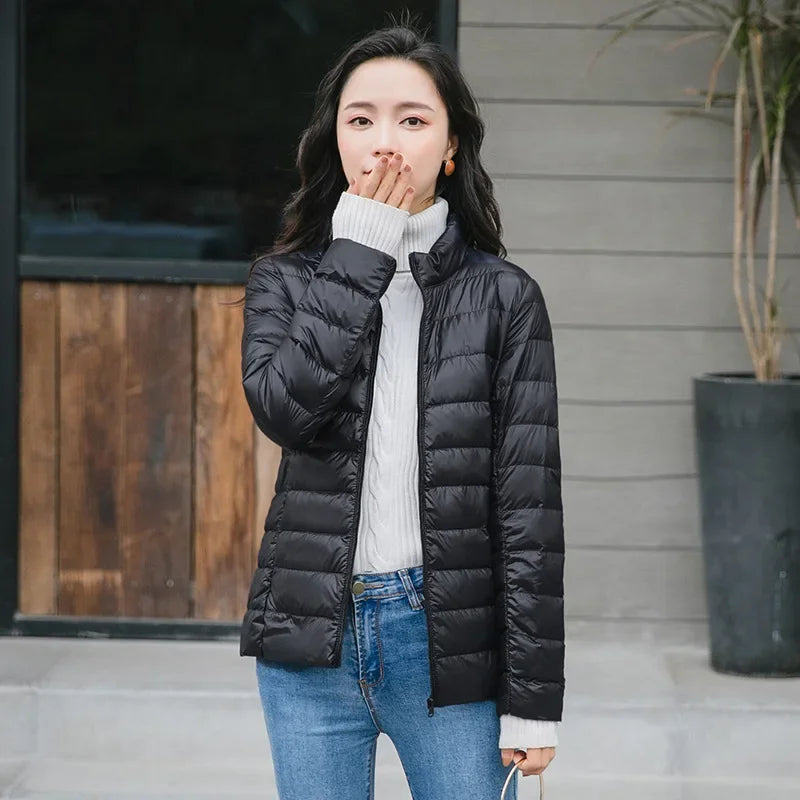 Winter Women's Light Coat Down Hooded Jacket Size S-XXL