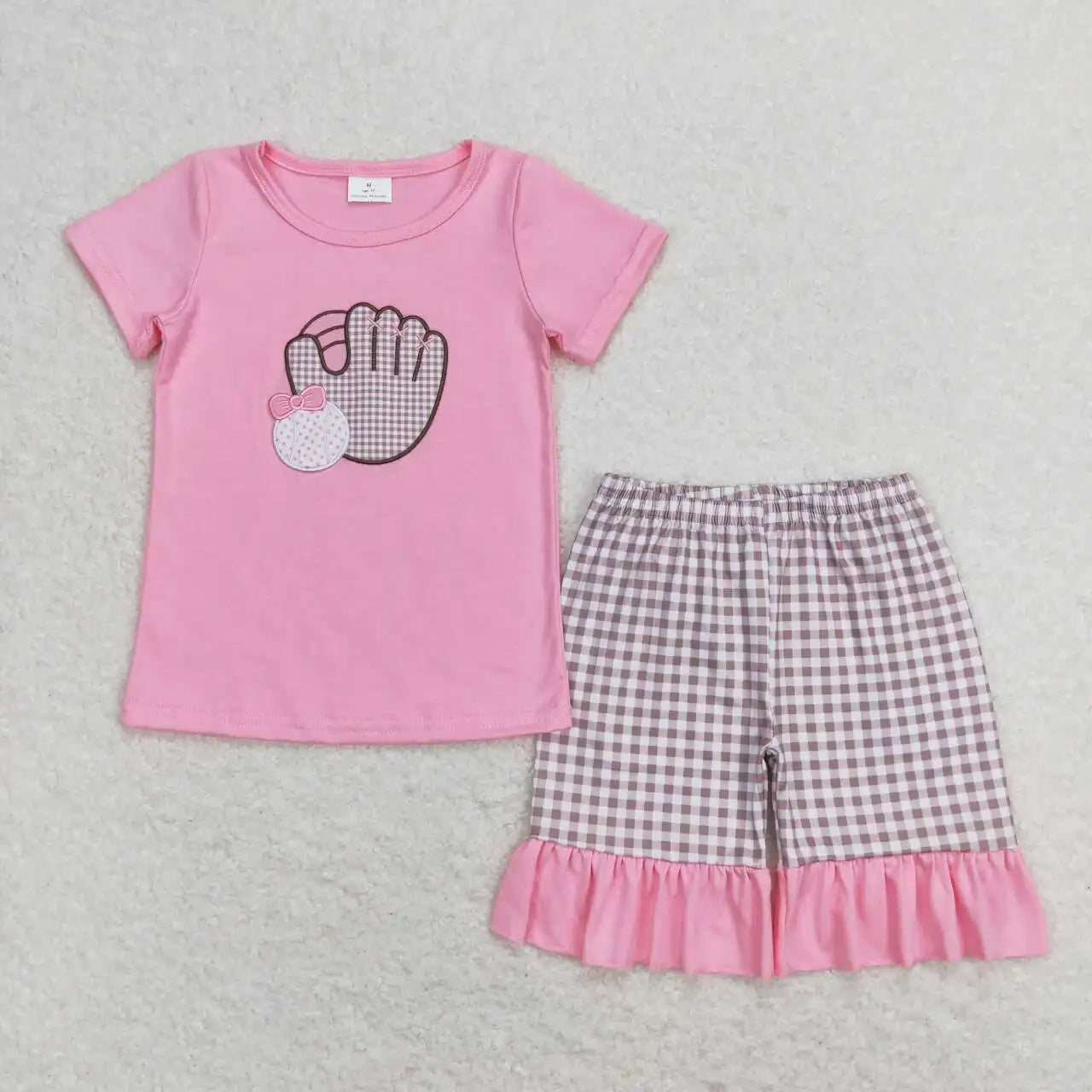 Baby girl summer shirt Short set embroidery farm tractor pink striped 3M-16T
