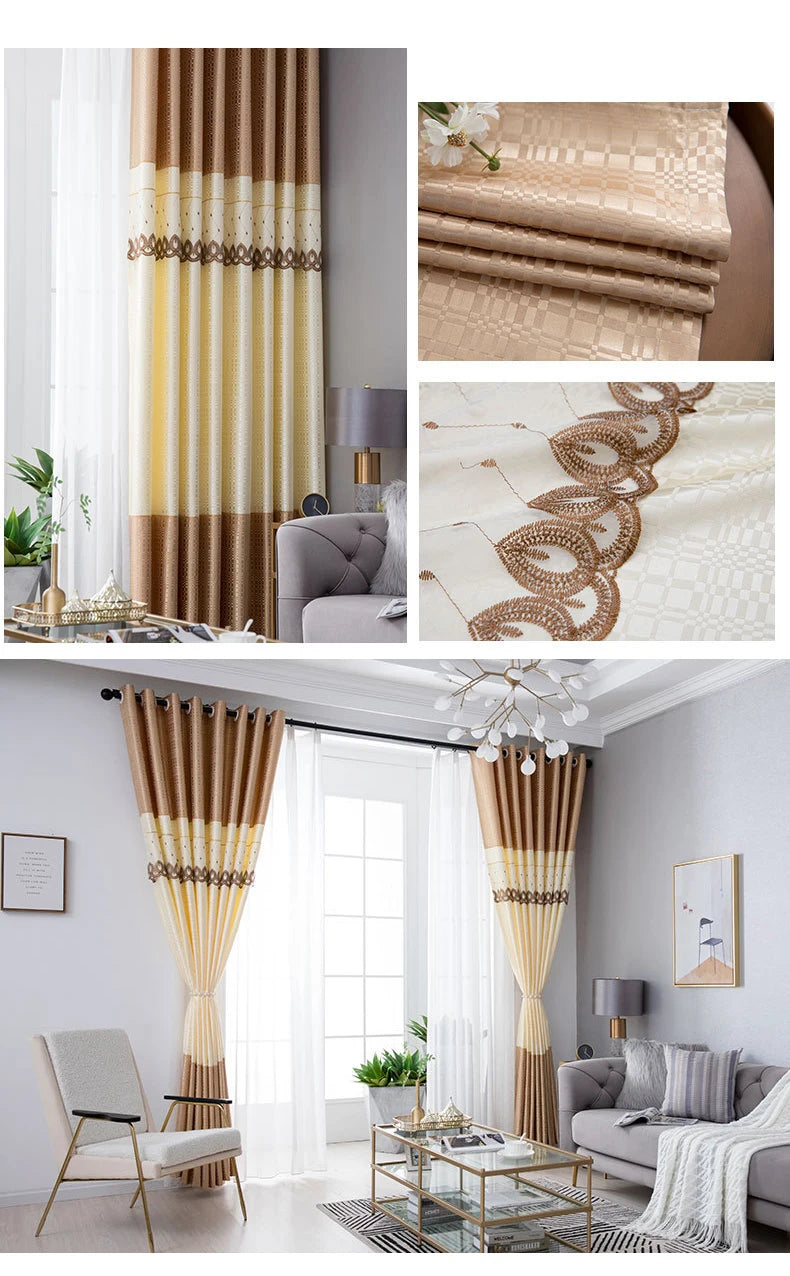 Dreamwood-Jacquard Polyester Curtain, Embroidered Double Craft Curtains, Striped Blackout, Bedroom, Living Room, New Luxury