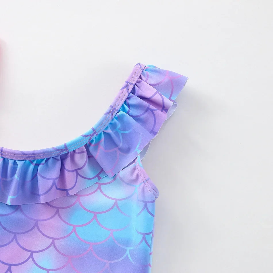 Girl Swimsuit One-Piece Mermaid Fish Scale Unicorn Children's Swimwear 2 - 8 Years