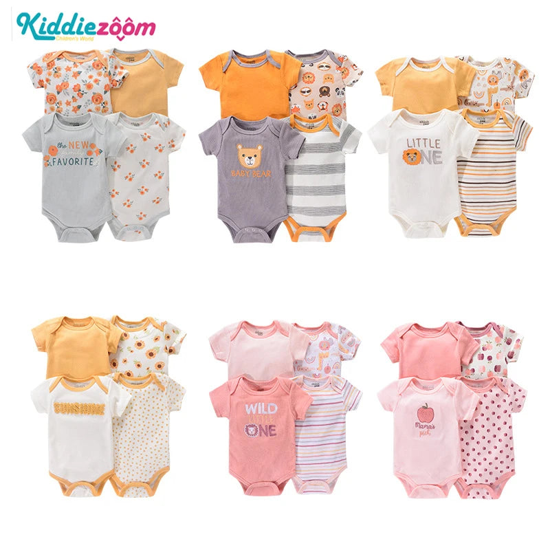 Unisex Newborn Bodysuits 100% Cotton 4- Pieces