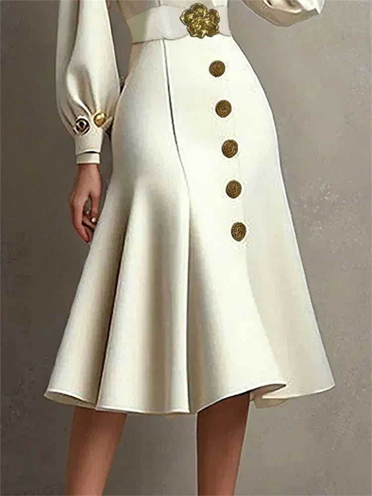 Formal Midi Elegant Evening Dresses Autumn Puff Sleeves Tied Waist V-Neck