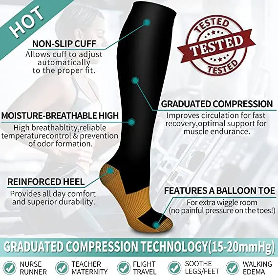 3 Pair Copper Compression Socks Women Men Anti Fatigue Pain Relief Unisex Knee High 15-20