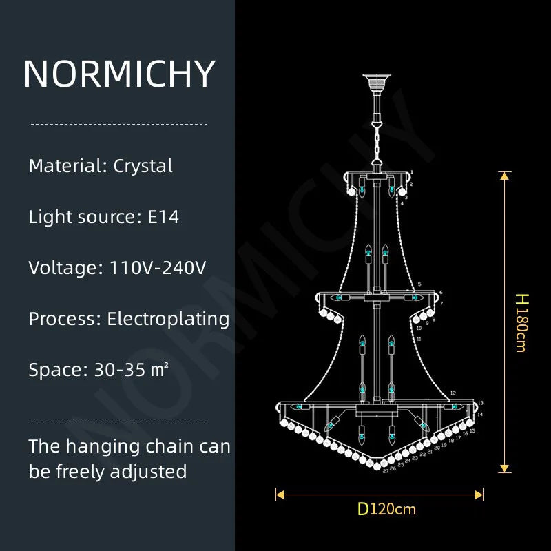 Luxury Staircase Living Room European-Style Large Chrome Chandelier