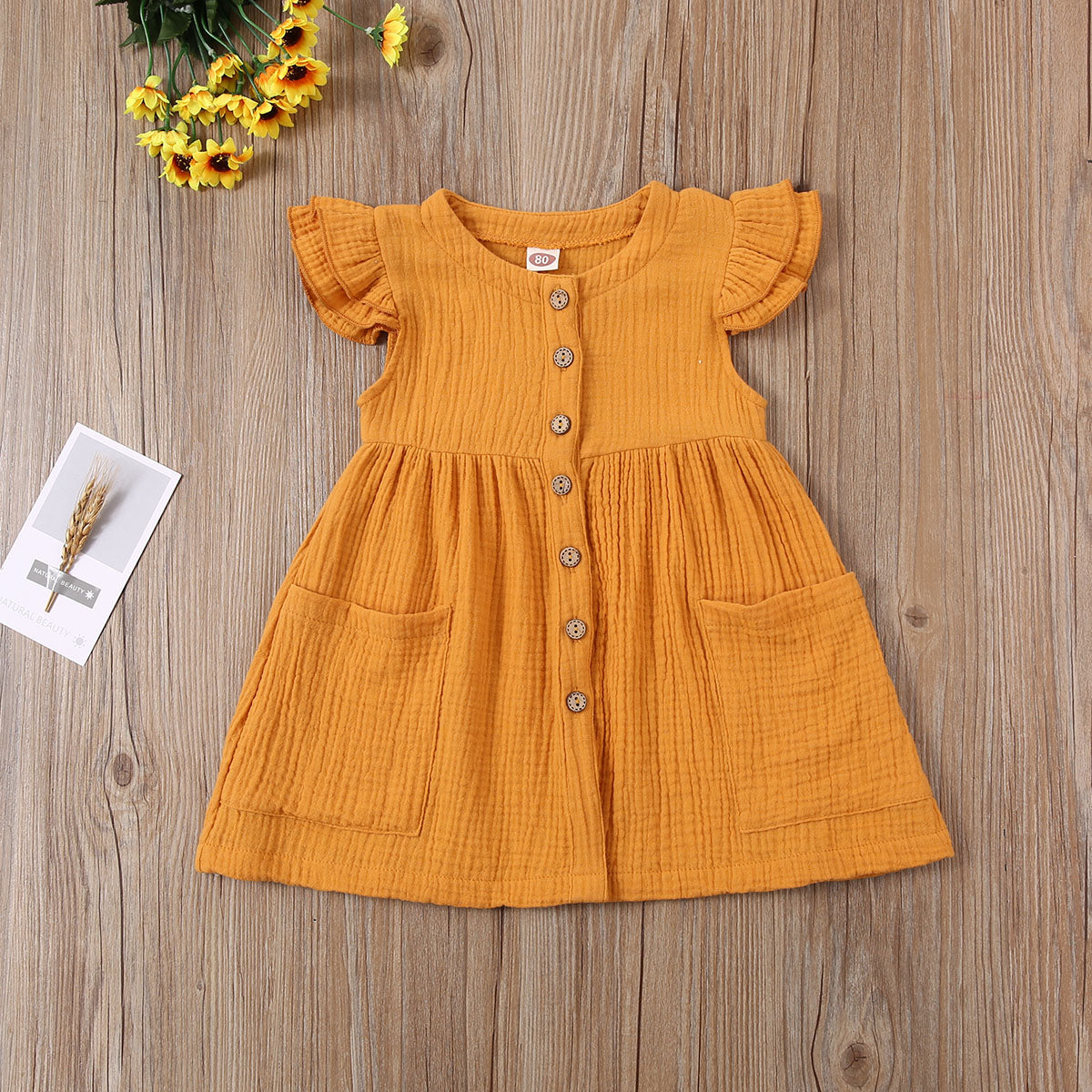 0-6Years Toddler Kid Baby Girl Summer Dress Ruffles Sleeves Cotton Button Pocket Dress Sundress