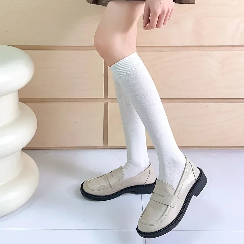 Women Stockings College Style Knitted Cotton Knee Socks