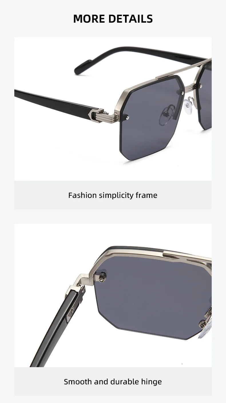 Trendy Aviator Sunglasses for Mens Womens Retro Double Bridge Metal Driving UV400 Outdoor Eyewear Semi-Rimless Lentes De Sol