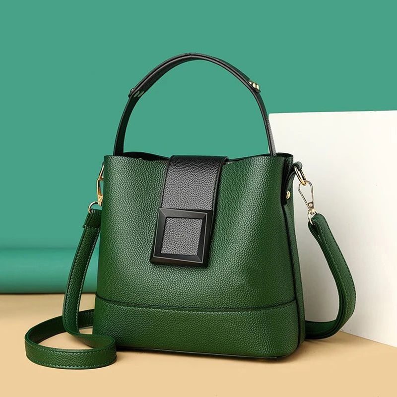 Solid Color Pu Decoration Elegant Hand-Held Bucket Bag