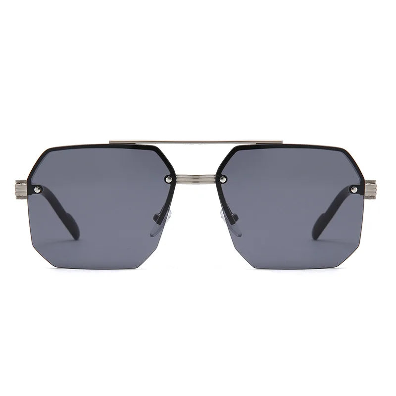 Trendy Aviator Sunglasses for Mens Womens Retro Double Bridge Metal Driving UV400 Outdoor Eyewear Semi-Rimless Lentes De Sol