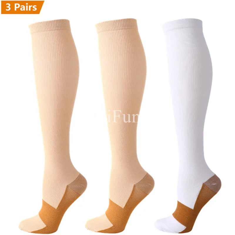 3 Pair Copper Compression Socks Women Men Anti Fatigue Pain Relief Unisex Knee High 15-20