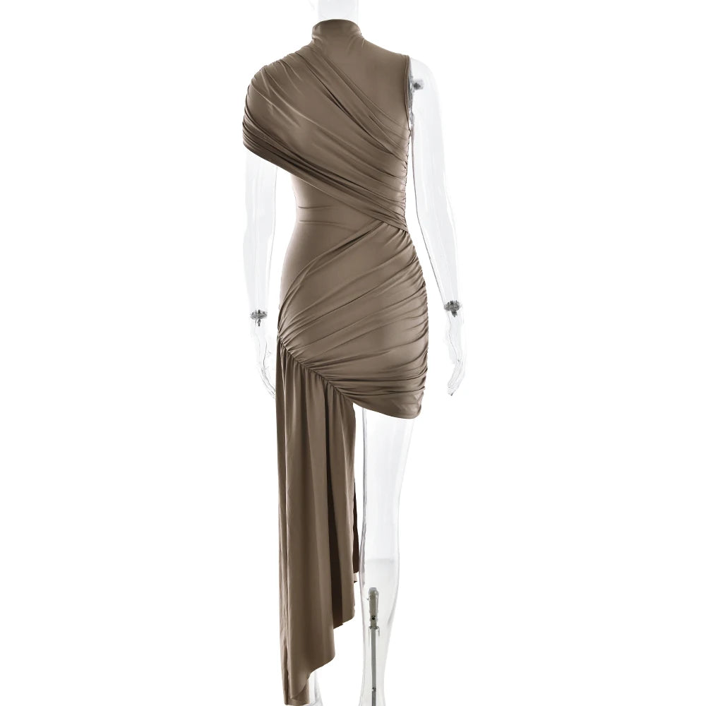 Irregular Round Neck Ruched Ribbon Women Dress