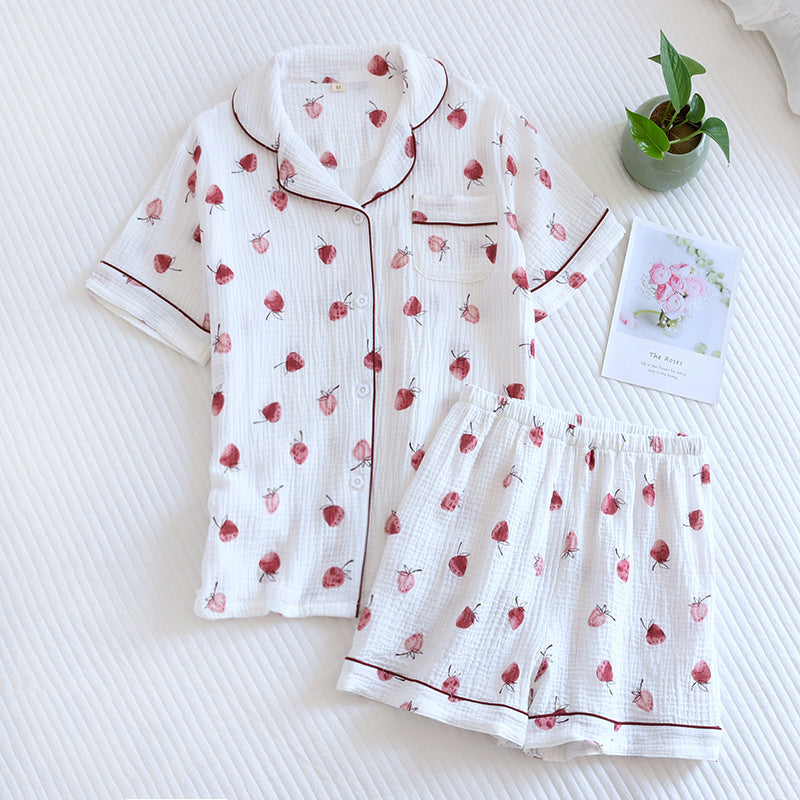 Summer pajamas short-sleeved shorts two-piece cotton crepe