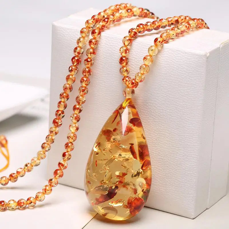 Fine Jewelry Natural Amber Necklace Healing Genuine Gemstone Baltic Amber Flower Pendant Necklaces