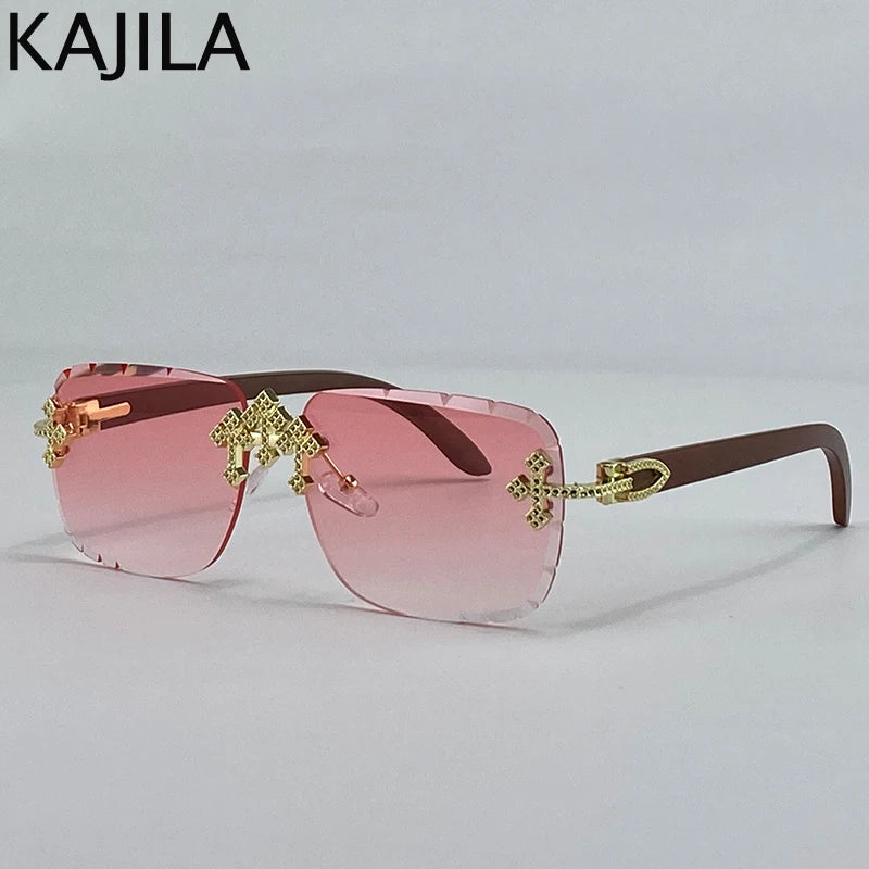 Luxury Steampunk Rimless Square Men Sunglasses UV400