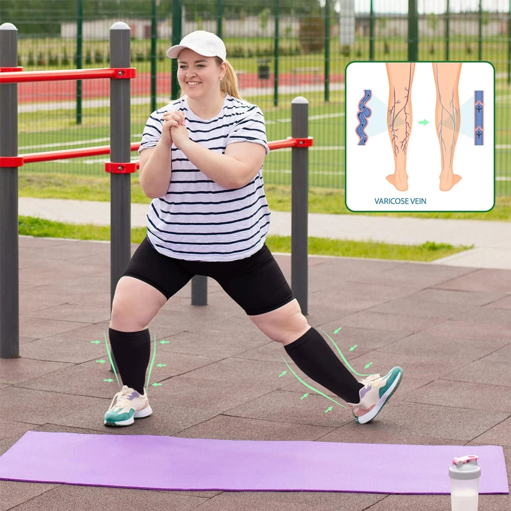 1 Pair 2XL-7XL Large Size Compression Socks for Women and Men 20-30 MmHg Wide Calf Knee Stockings for Sports Running Yoga