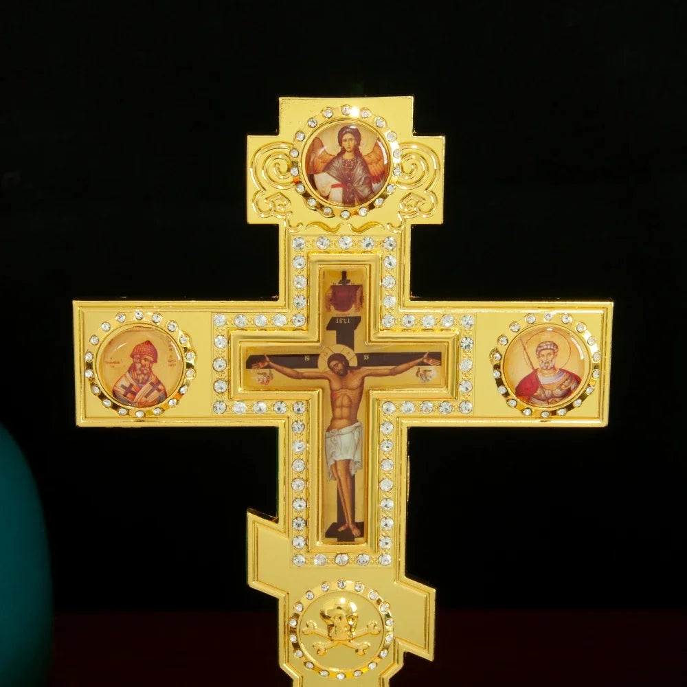 Orthodox Church Cross Gold Planting With Stand Decoration