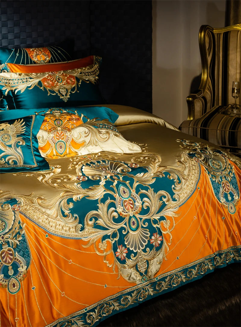 4/6/9Pcs Royal Gorgeous European Palace Embroidery Bedding Set Egyptian Cotton Duvet Cover Bed Sheet Pillowcases