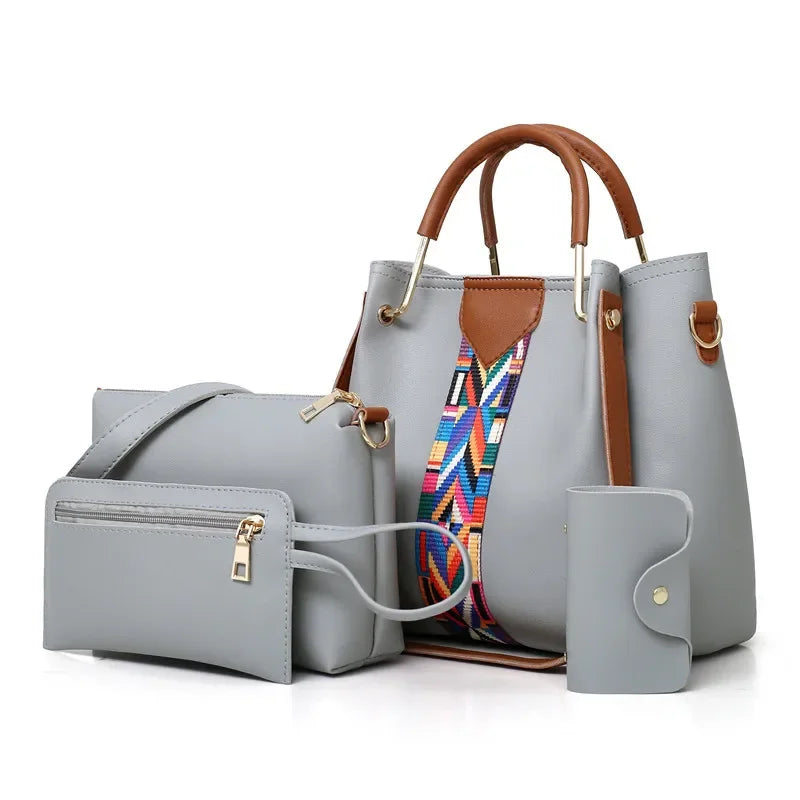 4 Pcs Luxury Handbag Large Capacity Women's Tote Shoulder, Wallet, Card Case Bag