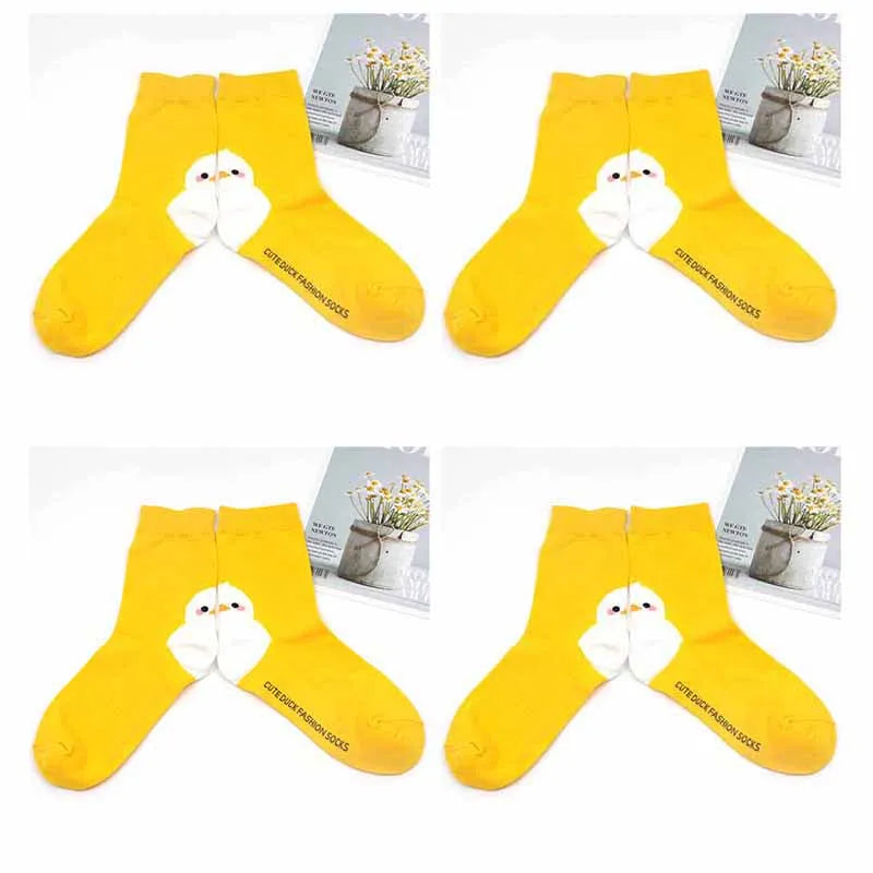 4 Pairs Cotton Pack Women Socks Duck Pattern
