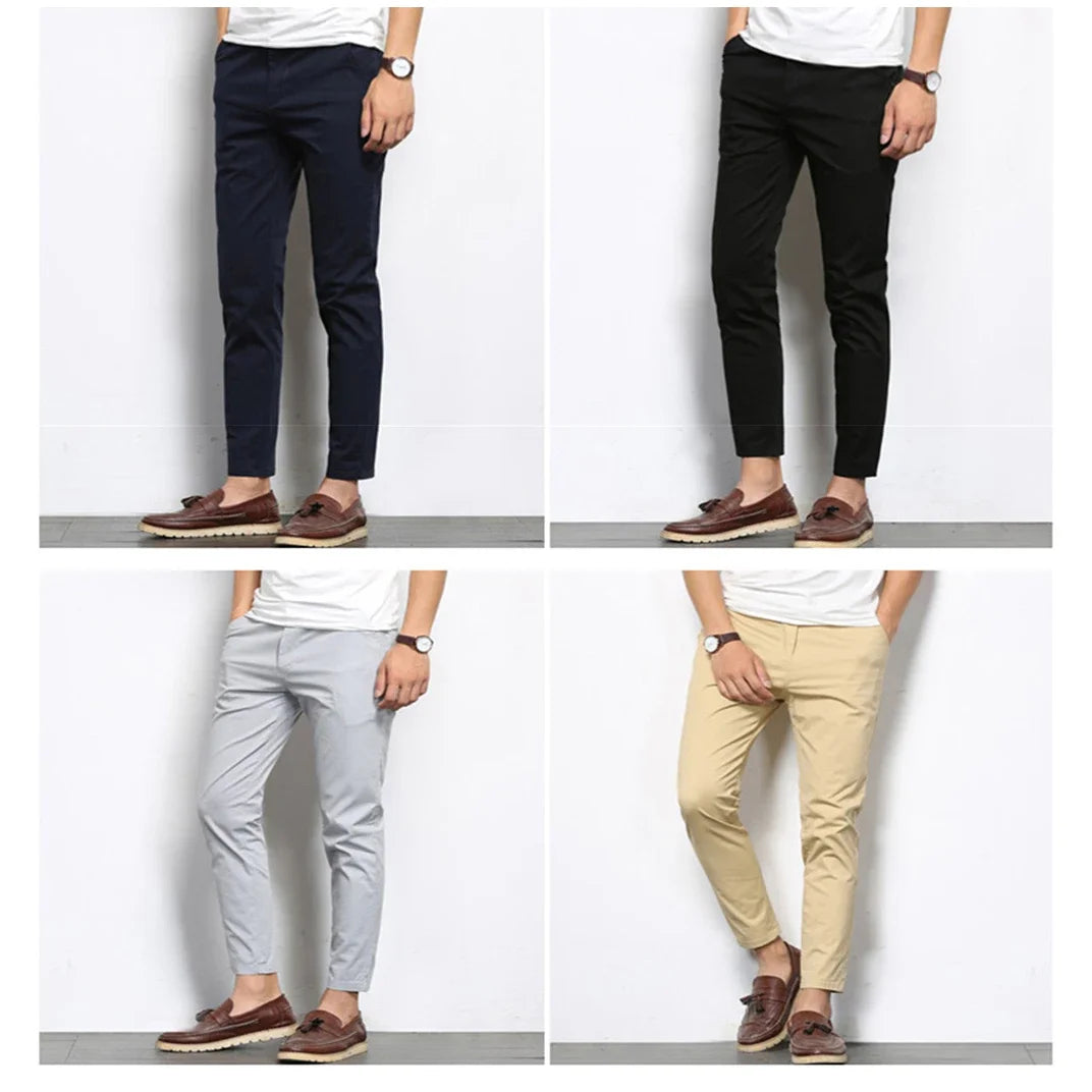Summer Men's Fashions Solid Color Casual Pants Straight Elastic Ankle-Length