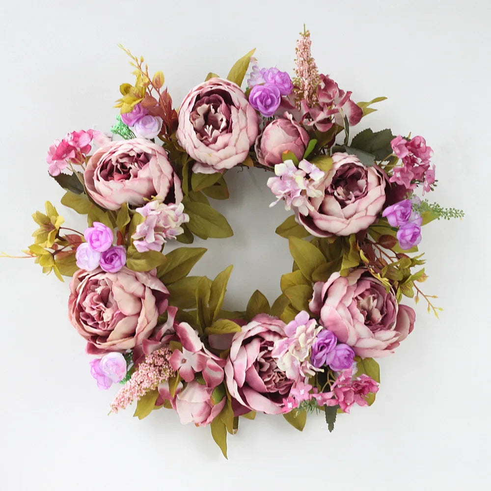Home Decor Artificial Peony Front Door Wreath
