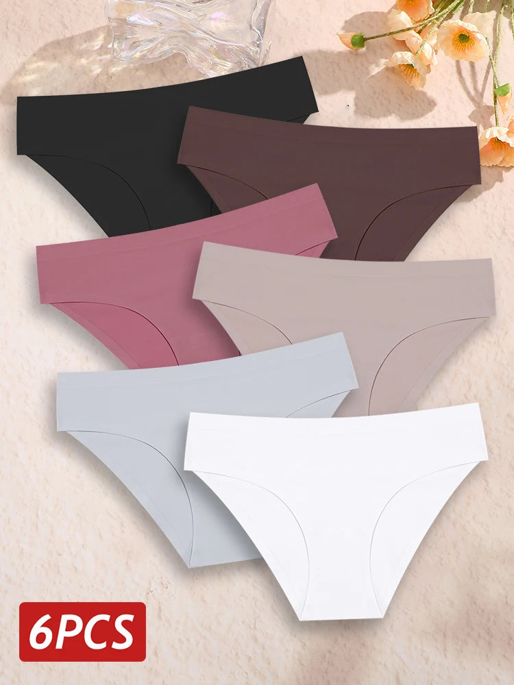 6PCS Women Seamless Panties Ice Silk Ultra Thin soft Low Rise
